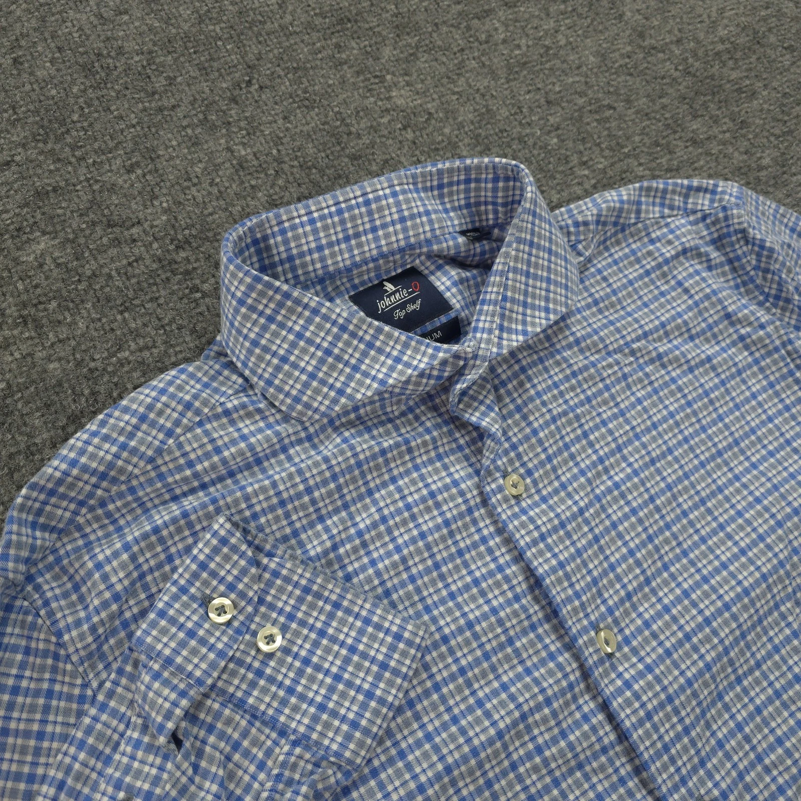 Johnnie O Shirt Mens Medium 15.5/16 Blue Plaid Top Shelf Beach Preppy Surfer