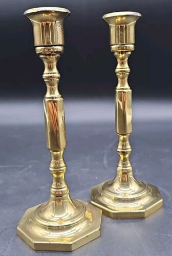 Vintage Solid Brass Candle Holder Set Made In England Wedding Display - Picture 2 of 7