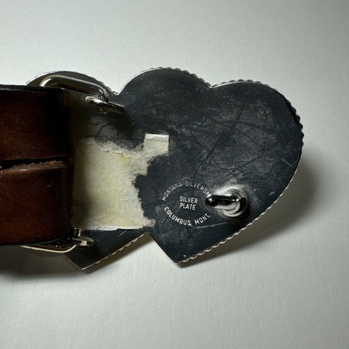 Montana Silversmith Silver Plate Double Hearts Belt Buckle Leather Belt Size 34 - Picture 7 of 9