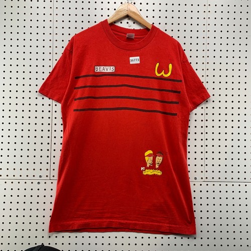 VTG 90s Beavis Butthead Shirt Men Large Red Single Stitch MTV Burger World 21x31