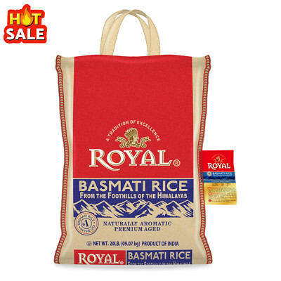 Authentic Royal Naturally Aged Long Grain Indian White Basmati Rice, 20 lb. Bag