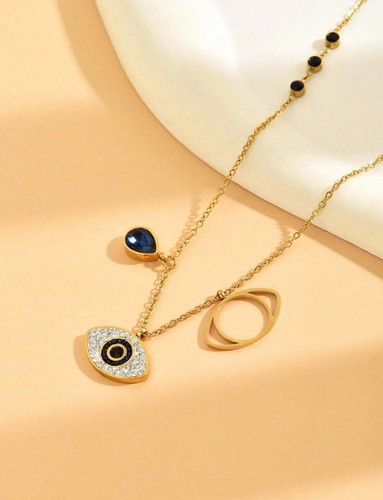 Evil Eye Necklace gold Swooravski Zirconia Sapphire Crystal Titanium steel sale - Picture 5 of 9