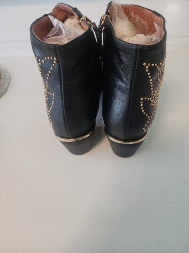 Women's Black Ankle Boots With Gold Buckles Size 42 - Picture 4 of 5