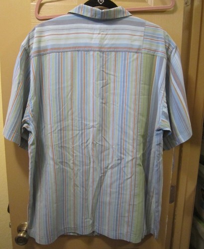 SZ M TOMMY BAHAMA MENS SILK STRIPED CAMP SHIRT, BLUE GREEN ORANGE, MEDIUM, EUC - Picture 8 of 8