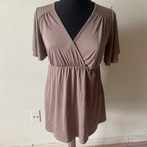 Isabel Maternity Women's Brown Short Sleeve Expecting Mother Blouse Top Size XS
