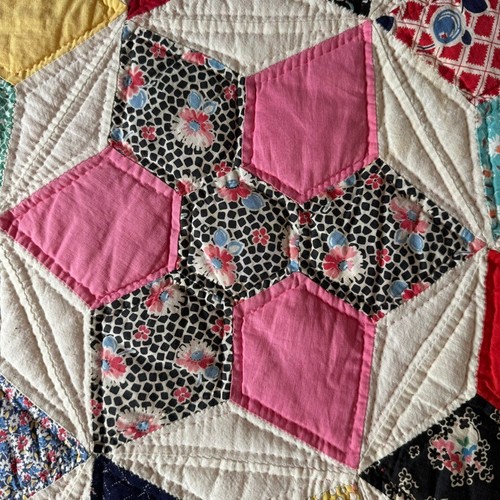 Vintage 1970s Retro Handmade Patchwork Boho Star Rainbow Quilt Blanket - Picture 6 of 8