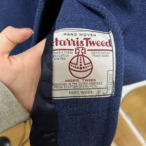 Harris Tweed Long Coat Blue Hand Woven certified trademark 100% Wool England - Picture 4 of 12