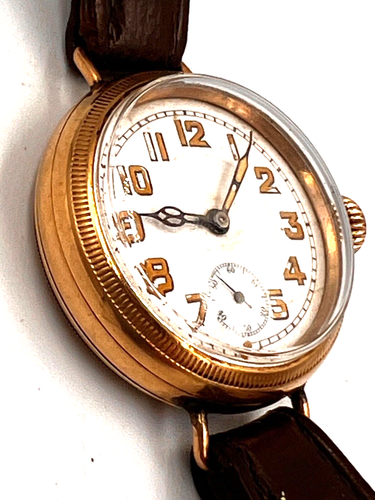 Edwardian 9ct Gold Gehäuse Offiziere Graben Draht Lug Armbanduhr London 1909 - Bild 4 von 12