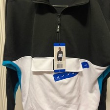 DKNY Sport Women's Half Zip Sweatshirt SZ L Black White Blue Front Pouch NWT