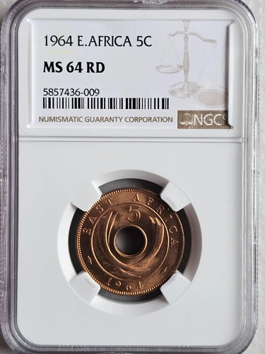 British East Africa 5 Cents 1964 NGC MS 64 RD