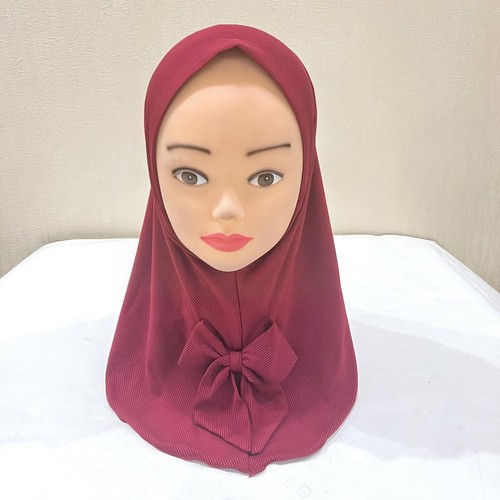 2-6 Years Old Girl Hijabs Cap Muslim Sweet Bow Scarf Solid Color Pray Wrap Hat - Bild 7 von 33