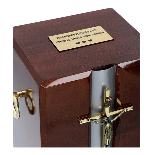 Beautiful Adult cremation casket urn for ashes Catholic Wooden Urn with Cross - Picture 14 of 15
