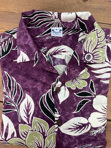 Island Wear Hawaiian Shirt Mens Medium M Purple Plum Floral Hibiscus made Hawaii - Picture 6 of 6