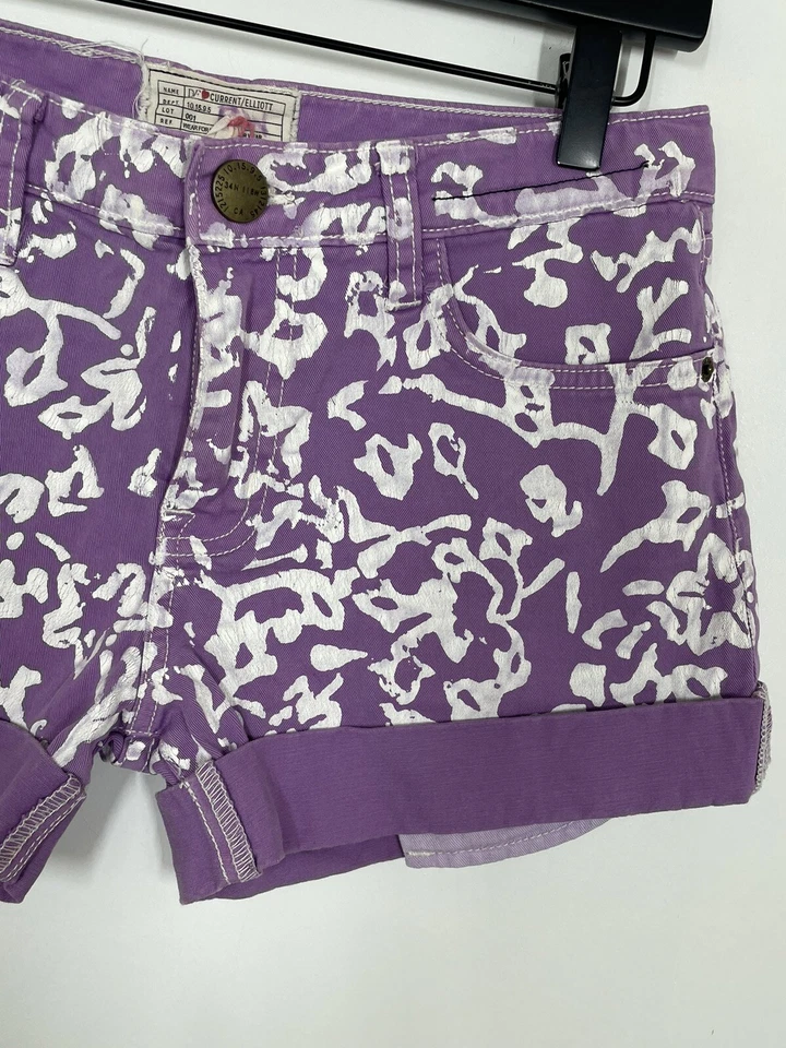 Pantalones cortos enrollados DVF Loves Current/Elliott para mujer 23 púrpura blanco estampado floral Foto 3 de 4
