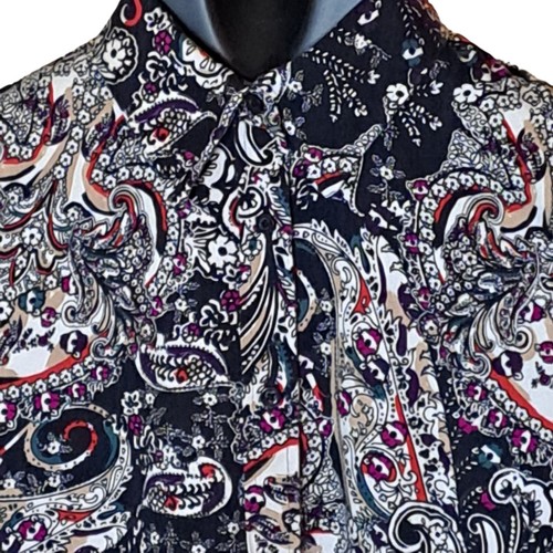 Chaps Ralph Lauren Shirt Women's Small Black White Red Paisley Long Sleeve - Picture 2 of 20