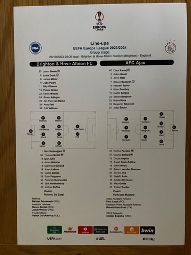 Brighton & Hove Albion 2023-2024 Season UEFA Europa League Home & Away Line-ups - Picture 31 of 36