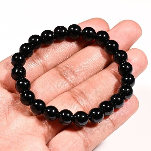 8 mm Schwarz Spinell Rund Edelstein Perlen Dehnbar Armband 6-8 Zoll für Männer Frau - Bild 7 von 10