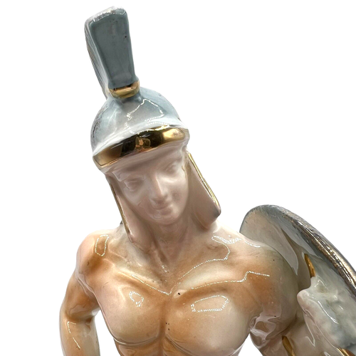 VINTAGE KREISS & CO. ROMAN GLADIATOR POTTERY FIGURE STATUE, Blue & Gold Art Deco - Picture 2 of 16