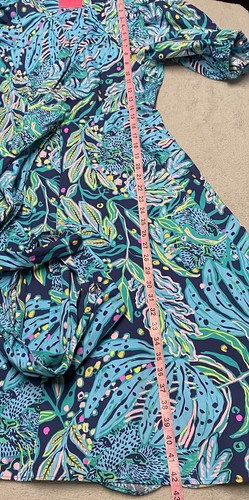 Lilly Pulitzer Juney Dress 4 Blue Catty Purrsonality Wrap Puff Sleeve Midi Beach - Picture 7 of 11
