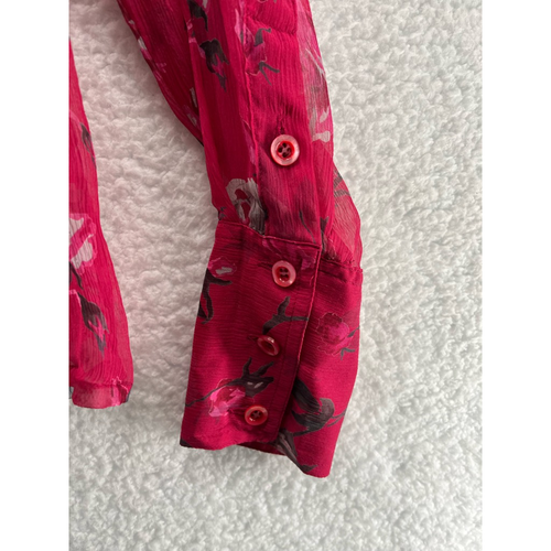 Escada Womens Button Front Shirt Pink Floral Silk Long Sleeve Camp Pockets 40/M - Picture 3 of 7