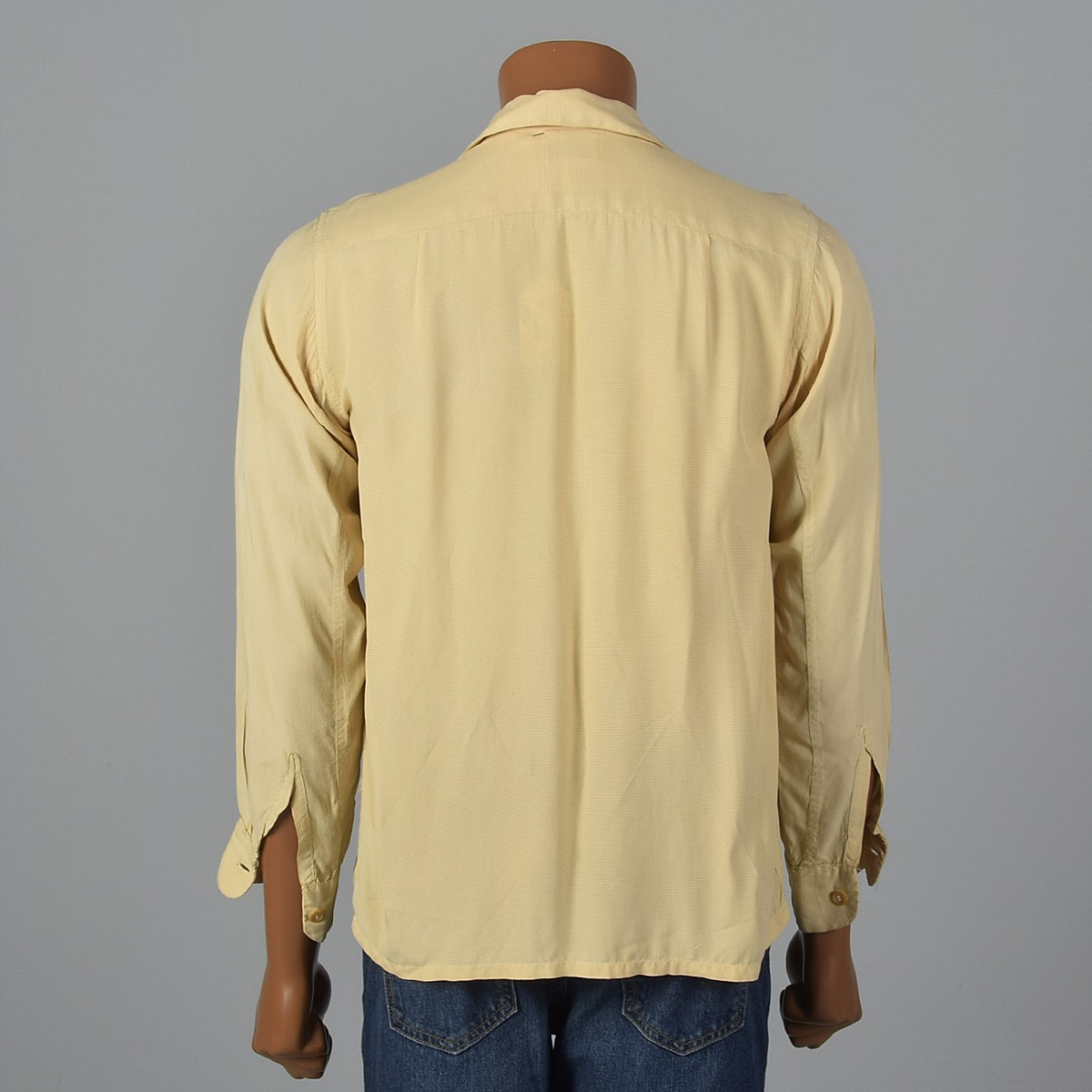 Large 1950s Yellow Micro Check Mens Shirt Square Bottom Loop Large 1950s Yellow Micro Check Mens Shirt Square Bottom Loop