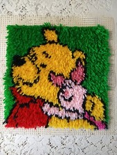 Vintage Winnie the Pooh and Piglet Latch Hook Completed Project 13x13"