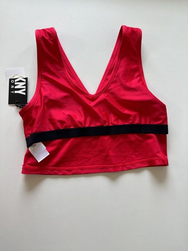 NWT! DKNY Sport Women's Sz L V-Neck High Shine Build In Bra Yoga Tank Bra - Picture 7 of 10