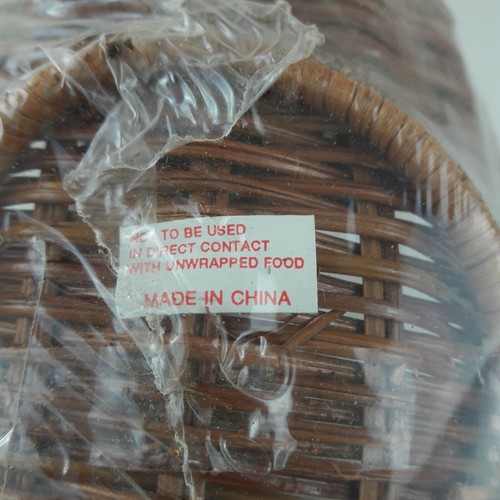 VTG Bread Basket Bird Swan Duck Goose Wicker Bamboo Ratan Brown Wood Beak NOS - Picture 8 of 9