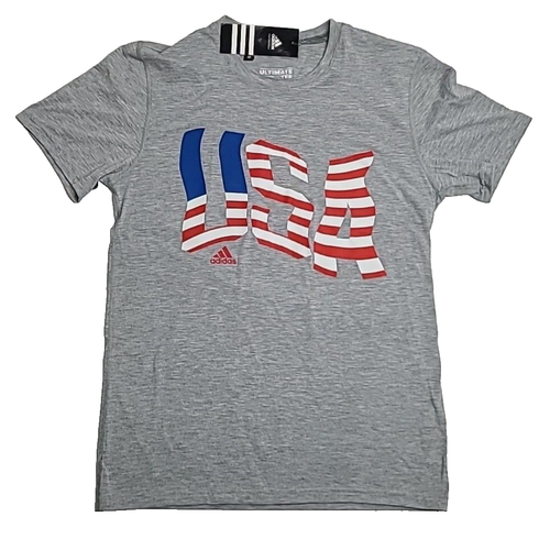 Adidas T Shirt S Mens Grey Short Sleeve Ultimate Tee USA Logo Workout Active