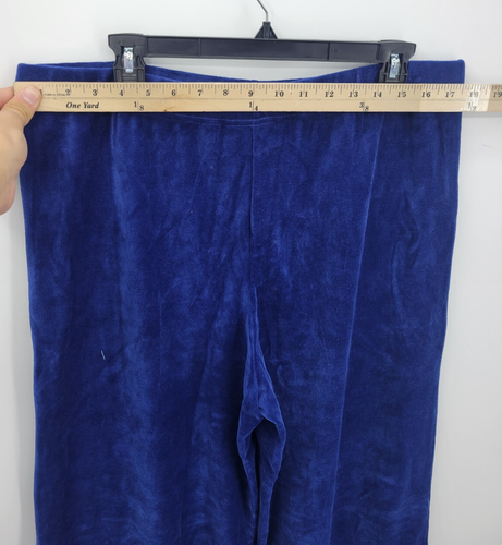 Quacker Factory Pants Womens Large Blue Velvet Pull On Wide Leg Flowy Boho Party - Picture 5 of 9