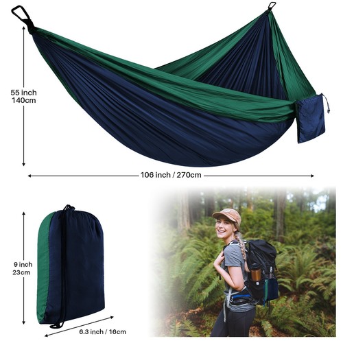 Hamaca para una sola persona con correas de árbol para aventuras de camping al aire libre 270*140 cm - Imagen 30 de 44