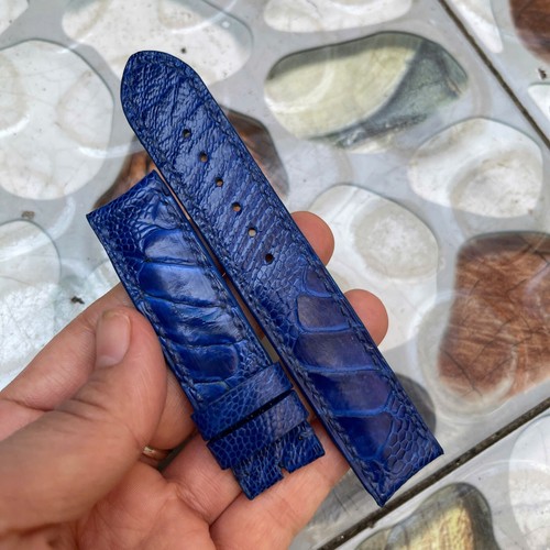 22mm Padded Blue Genuine OSTRICH Leg LEATHER SKIN WATCH STRAP BAND Curved head - Picture 6 of 16