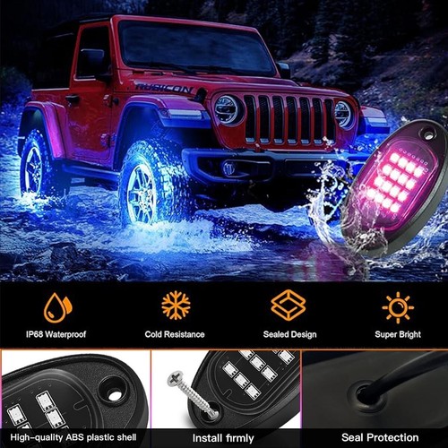12x RGB LED Rock Lights Pods Kit Underbody Neon Music Light Lamp Bluetooth APP - Picture 5 of 16