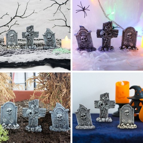 3pcs Resin Crafts Halloween Tombstones Figurine Outdoor Yard Decoration - Picture 7 of 10