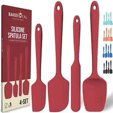 BakeRoyal Silicone Spatula Set - 4-Piece Rubber Spatulas  Assorted Colors 