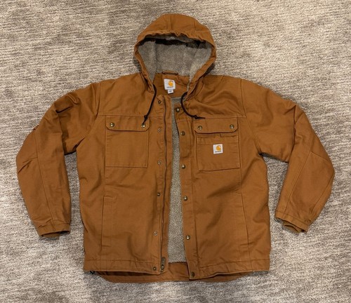Carhartt Sherpa Lined Utility Jacket Washed Duck Canvas Relaxed Fit Size Medium