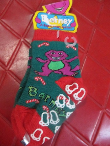 NWT Vintage CHRISTMAS BARNEY THE PURPLE DINOSAUR Children's SOCKS - Size XS -#1