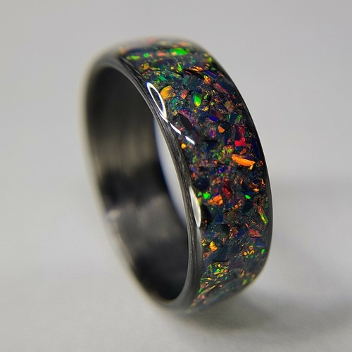 Carbon Fiber Ring with Fire Opal inlay - Handcrafted - Sizes 4-16 - Custom Width - Picture 7 of 11