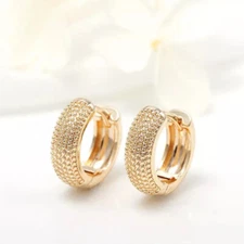 Argollas Grandes de Mujer Chapada en Oro 10K de Cristal Fina Regalos Para Mujer