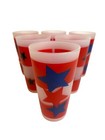 Set Of 6 Vintage Patriotic Star Plastic 6” Tall Tumblers Red Blue Americana