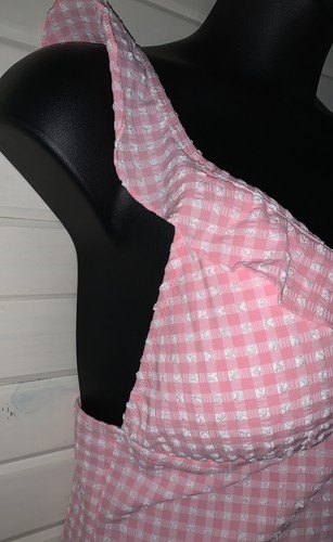 NWT J.CREW Sz 16 Pink Ruffle Plunging One Piece Swimsuit Puckered Gingham $110 - Picture 5 of 11