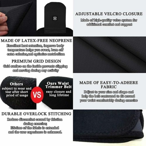 Neoprene Sauna Sweat Body Shaper Waist Trainer Belt for Weight Loss Cincher Wrap - Picture 4 of 22