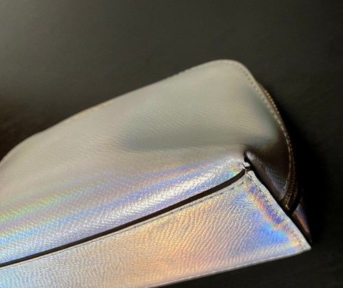 COACH Hologram Cosmetic Bag Silver Iridescent Oil Slick F65515 Leather Makeup - Picture 15 of 23