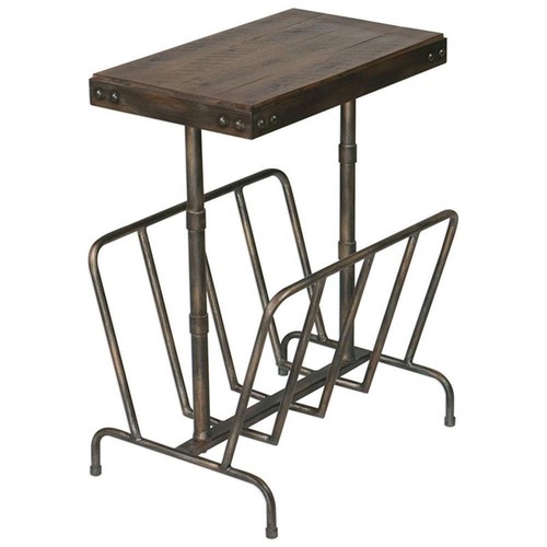 Uttermost Sonora Iron and Wood Magazine End Table in Warm Walnut and Gray - Picture 4 of 7