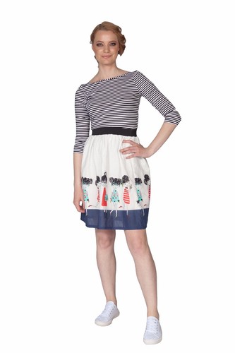Witte blauwe rok en met illustraties qrPq5WRwg