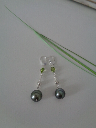Perlenohrringe Silber Peridot Tahiti Perlen Tahiti Perlen Ohrringe - Bild 1 von 6