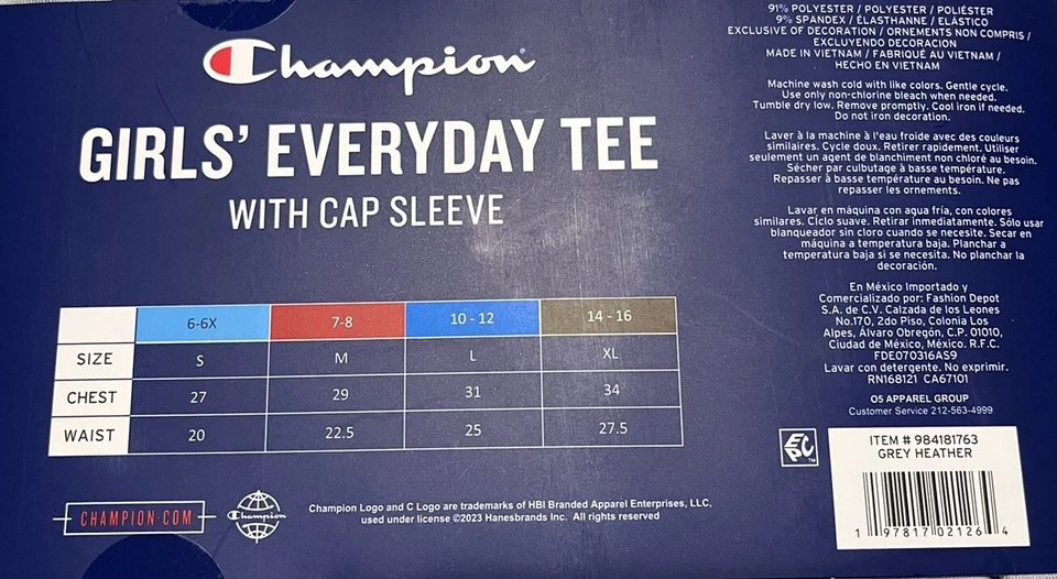 Camiseta Champion Niñas Top L Manga Corta Gris Talla L 10/12 Foto 3 de 3