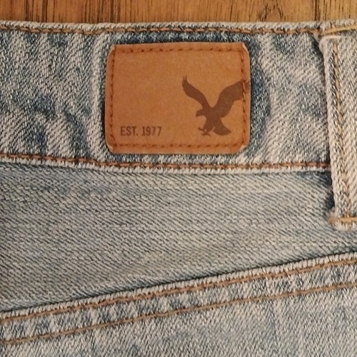 American Eagle Size 10 Distressed Hi-Rise Shortie Shorts Blue Denim Frayed - Picture 5 of 7
