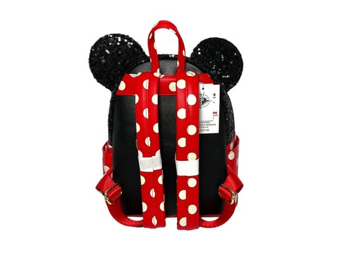 Disney Loungefly Minnie Mouse Mini Zaino Nero Paillettes e Pois Nuovo con etichette - Leggi - Foto 2 di 12
