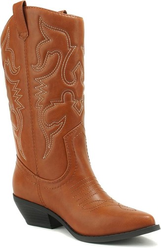 Soda RENO Women Western Cowboy Pointe Toe Low Heel Knee High Pull On Tabs Boots - Picture 21 of 69